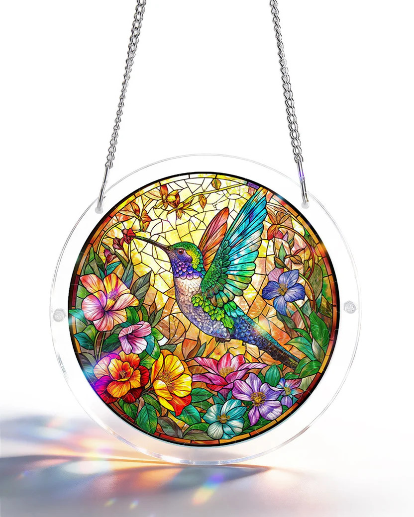Acrylic Jigsaw Puzzle Suncatcher - Hummingbird Bloom