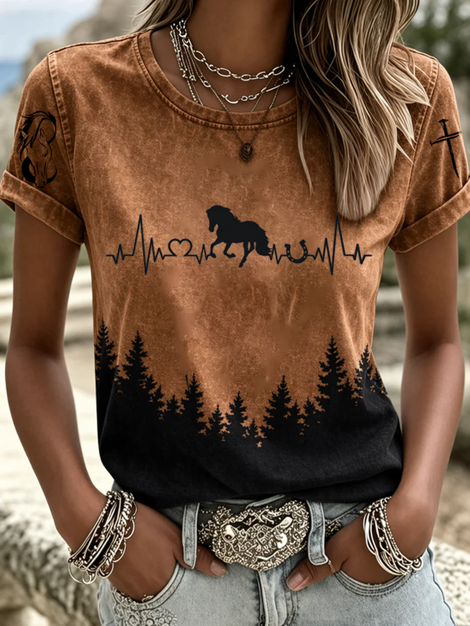 Women's Retro Western Faith Print T-shirt